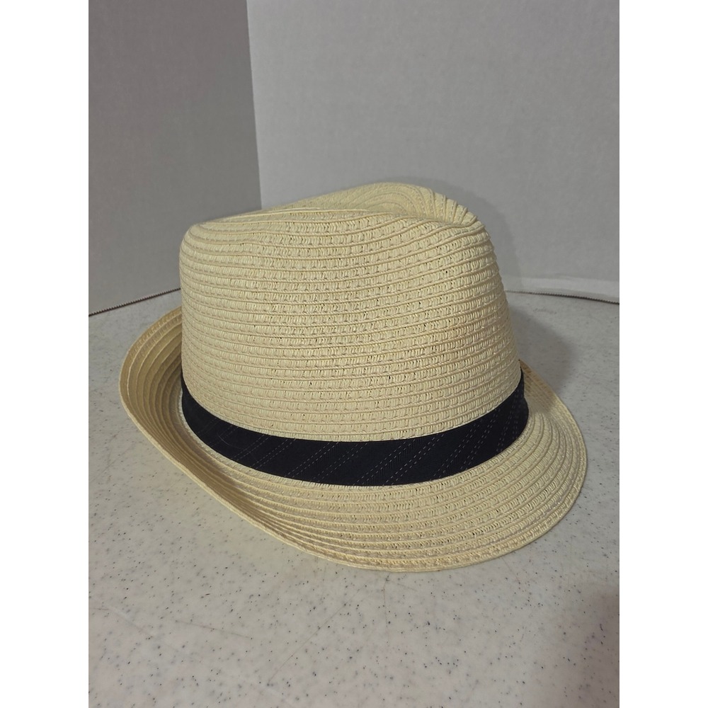 Goorin Bros Straw Fedora Hat Unisex Medium Cream Excellent Black Band Button